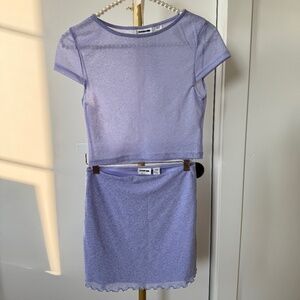 Noisy May Lavender Sheer Crop Top & Mini Skirt Set – XS